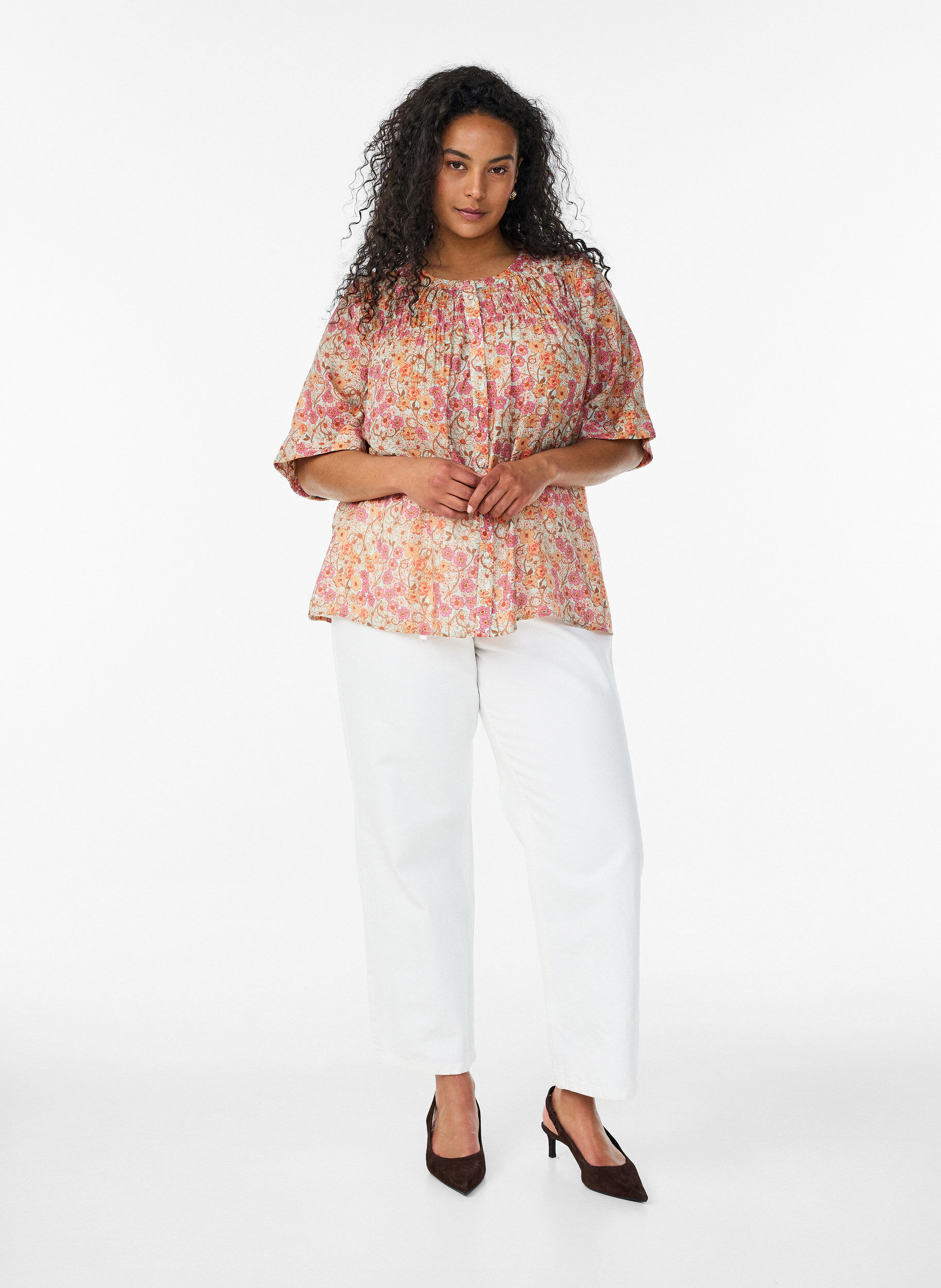 ZizziKukkakuvioinen viskoosipusero, Oranssi, Model image number 1