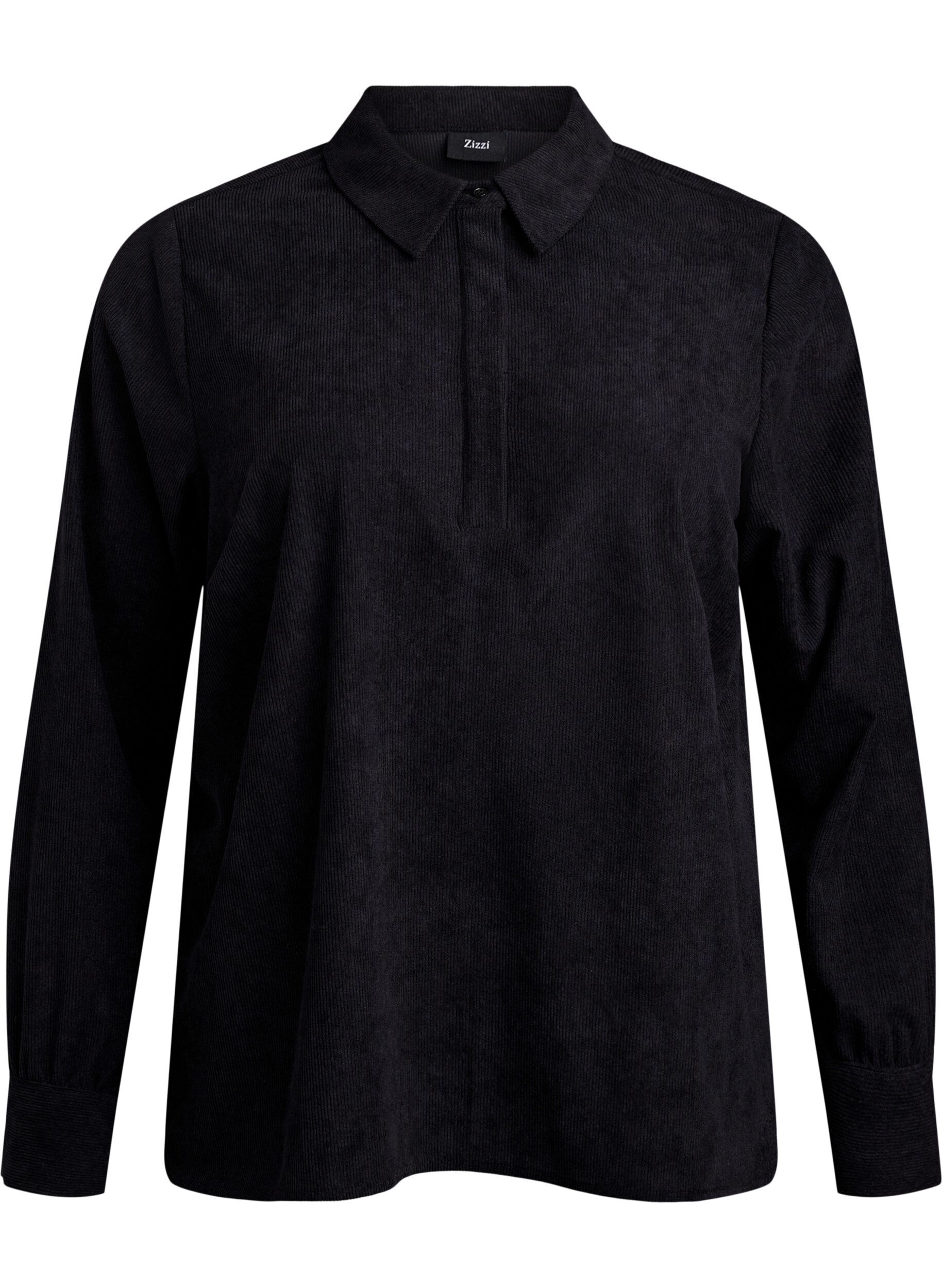 Zizzi Pitk&auml;hihainen vakosamettipaitapusero, Musta, Packshot image number 0