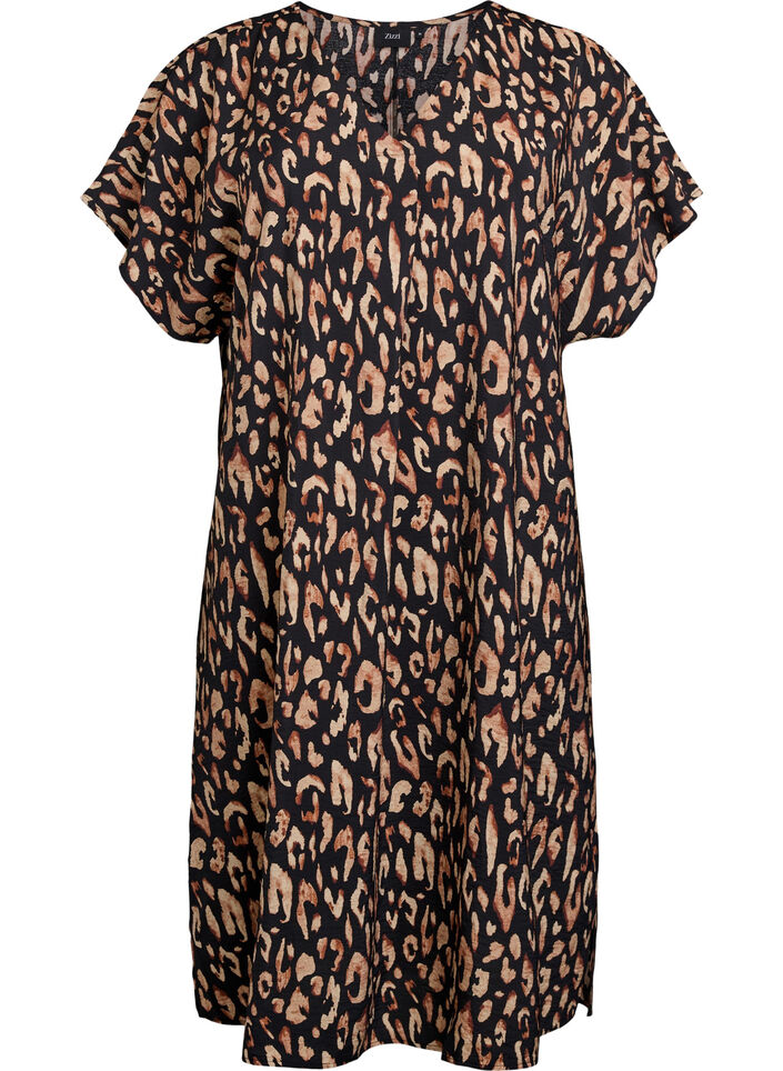 Viskoosimekko, jossa on V-p&auml;&auml;ntie, Musta, Packshot image number 0