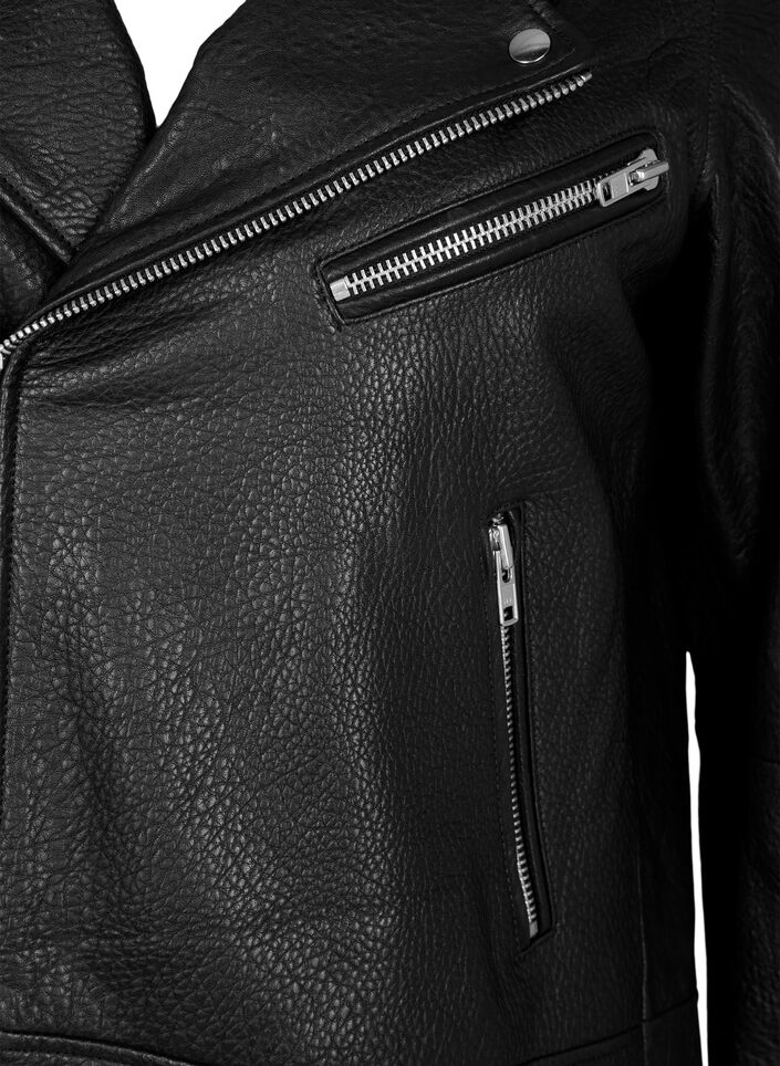 Nahkainen biker-takki taskuilla, Black, Packshot image number 2