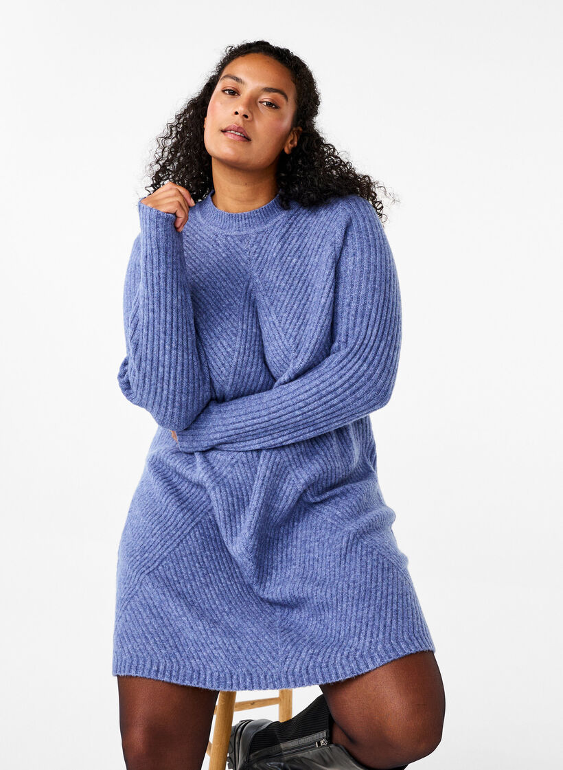 Lyhyt ribattu mekko pyöreällä pääntiellä, Grey Blue Mel., Image image number 0