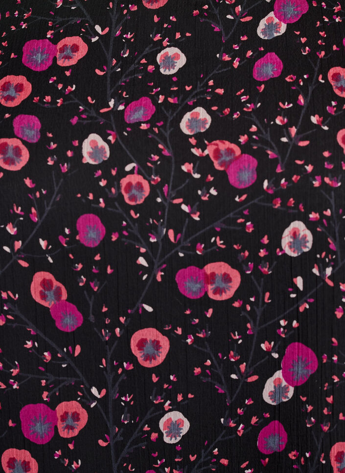 Kukkakuvioinen sifonkipusero l&auml;pikuultavilla hihoilla, Musta, Packshot image number 2