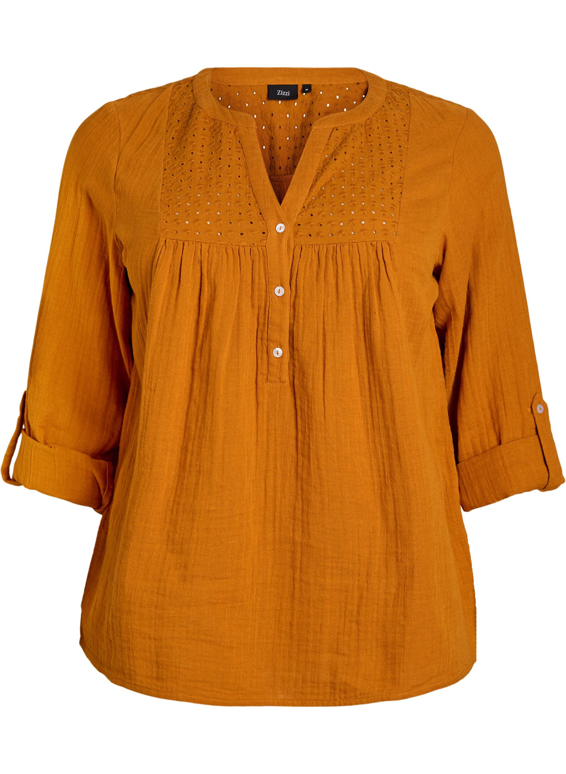 ZizziPaita puuvillamusliinissa, jossa broderie anglaise -kirjailu, Oranssi, Packshot image number 0