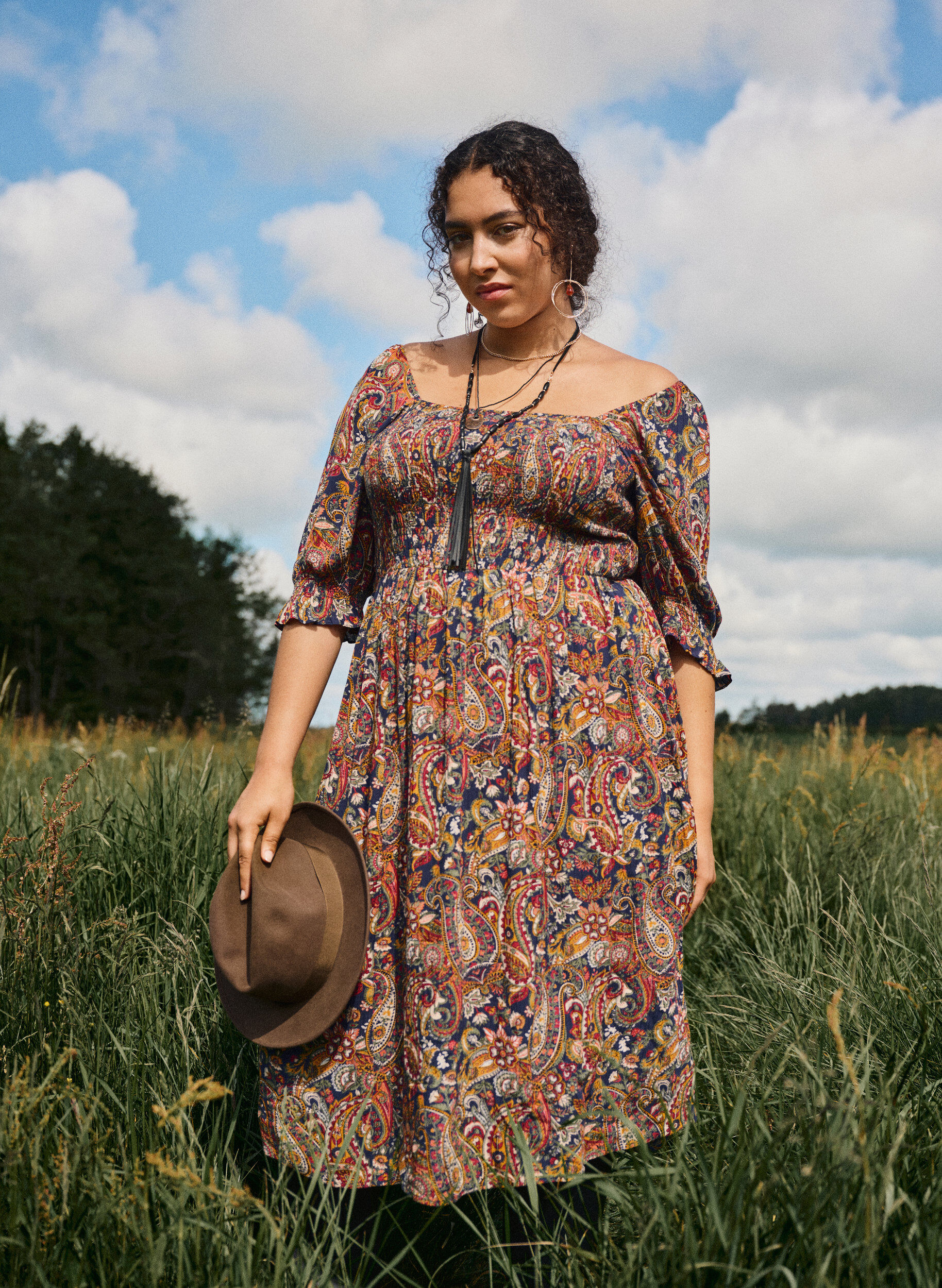 ZizziKes&auml;mekko viskoosista paisley-kuosilla, Sininen, Image image number 0