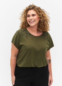 Puuvillainen t-paita lehtiprintillä, Ivy Green w Leaf, Model