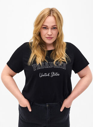 Puuvillainen T-paita tekstillä, Black W. Pasadena, Model image number 0
