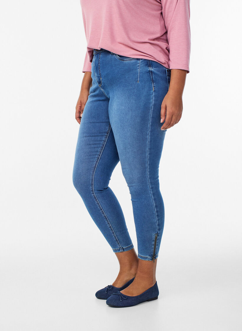 Cropped Amy -farkut vetoketjuyksityiskohdalla, Sininen, Model image number 2