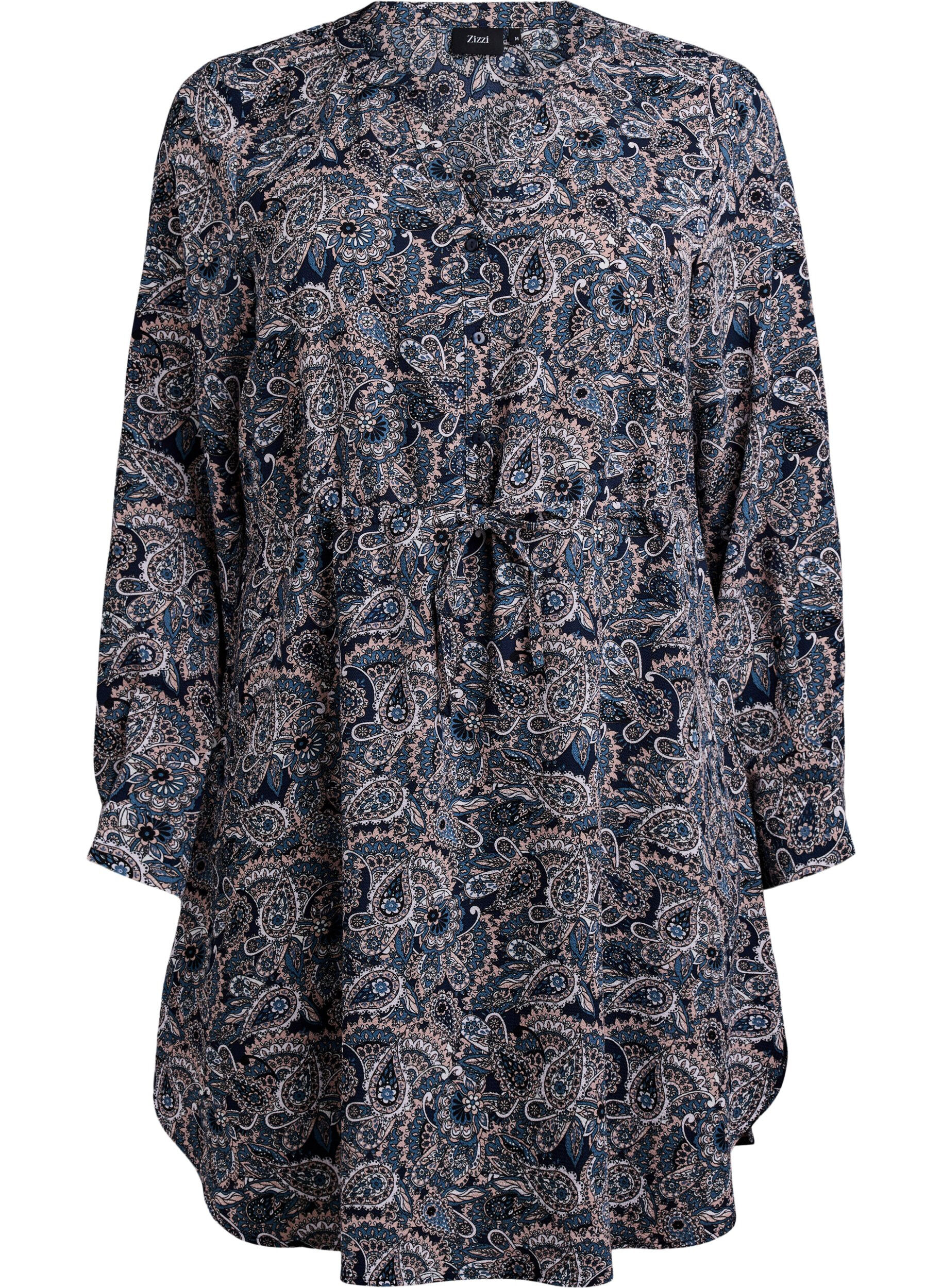 Zizzi Polvimittainen mekko solmittavalla vy&ouml;ll&auml;, Beige, Packshot image number 0