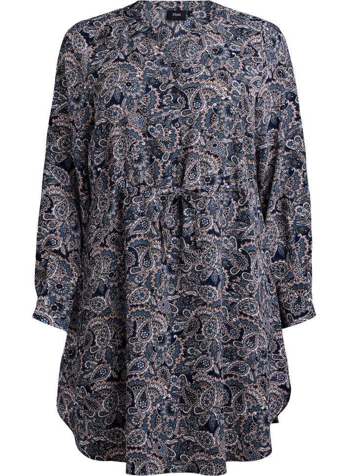 Polvimittainen mekko solmittavalla vyöllä, Beige, Packshot image number 0