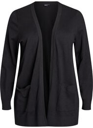 Pitk&auml; avoin neuletakki taskuilla, Musta