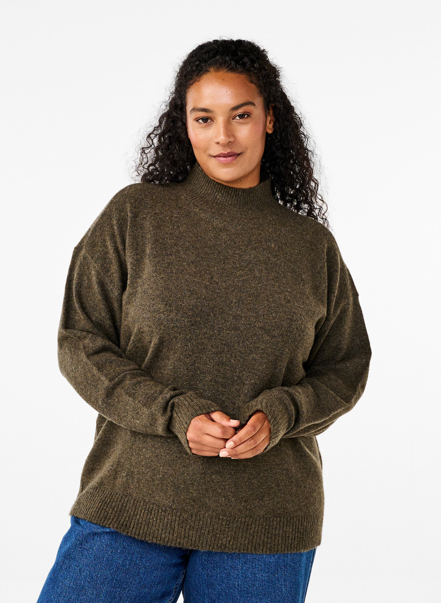 Zizzi Neulottu villapusero korkealla kaula-aukolla, Sea Turtle Mel., Model image number 0