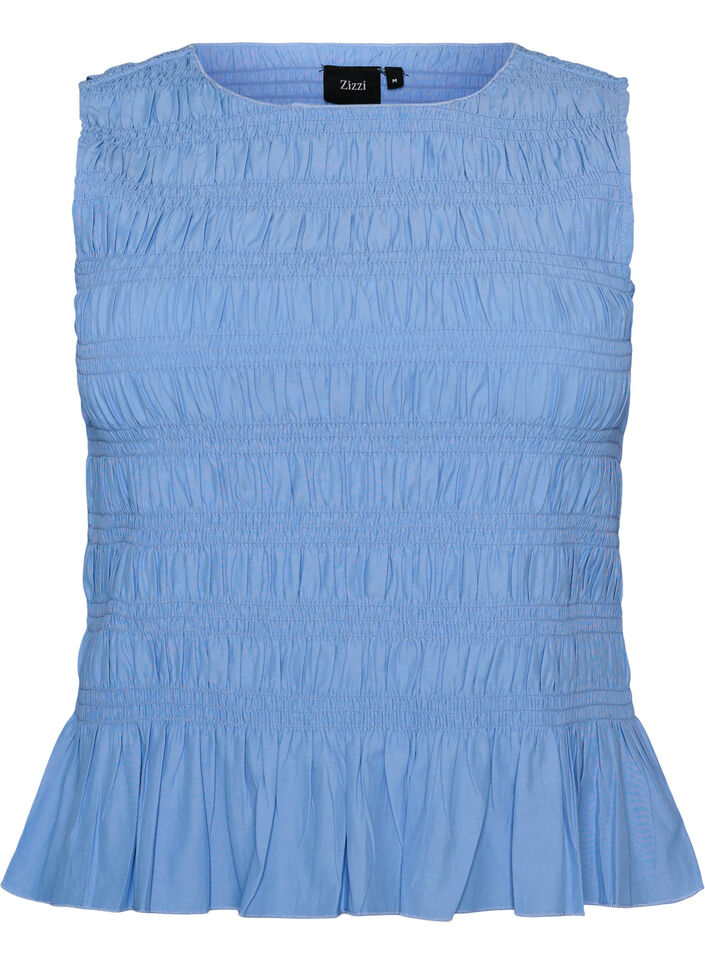 Smokkitoppi venep&auml;&auml;ntiell&auml; ja peplum-helmalla, Sininen, Packshot image number 0