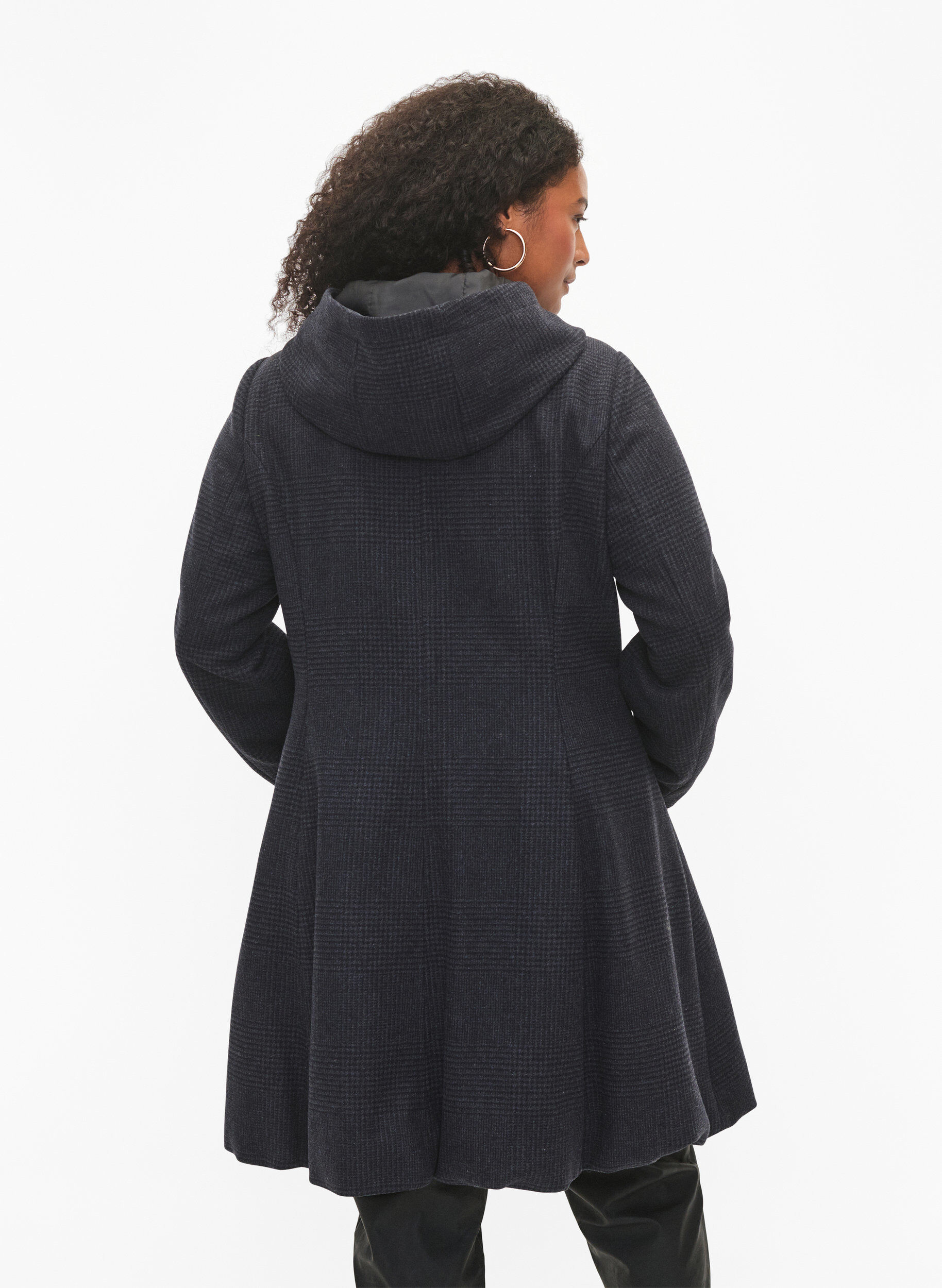 Zizzi Ruudullinen villakangastakki, Dark Grey Melange, Model image number 1