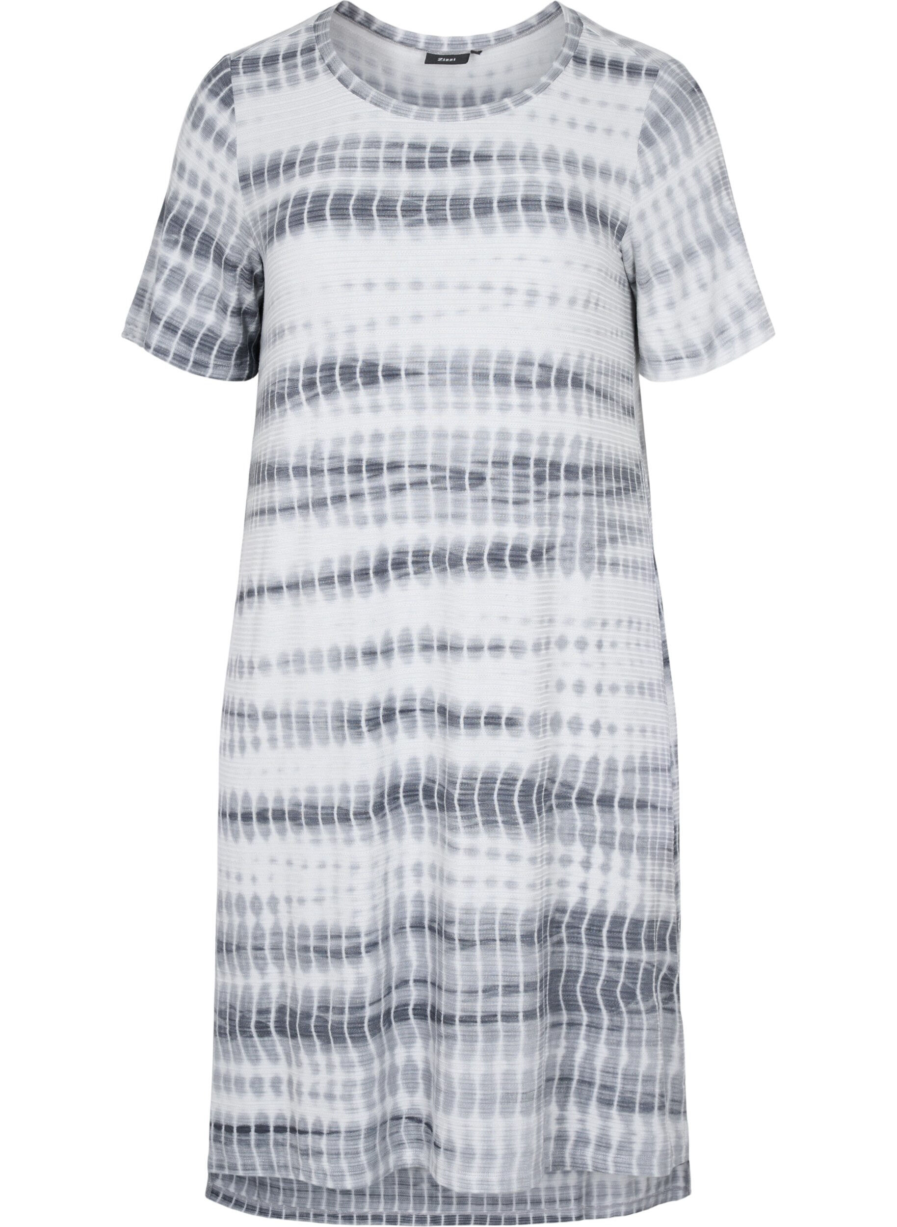 Zizzi Lyhythihainen viskoosimekko tie dye -kuosilla, White, Black Tie Dye, Packshot image number 0