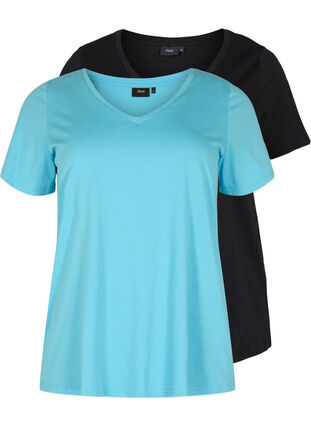 2 perus t-paitaa puuvillasta, Bonnie Blue/Black, Packshot image number 0