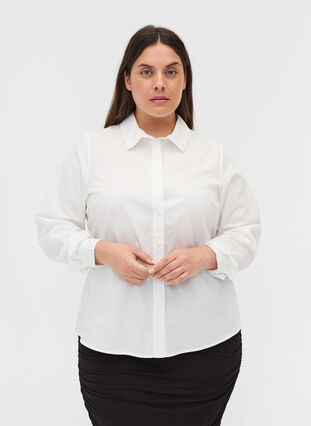 Luomupuuvillainen paitapusero kauluksella ja napeilla, White, Model image number 0