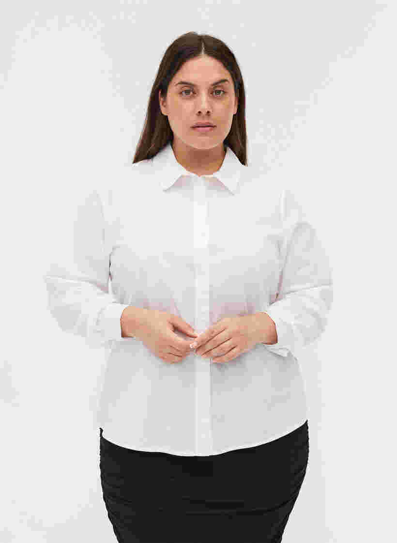 Luomupuuvillainen paitapusero kauluksella ja napeilla, White, Model