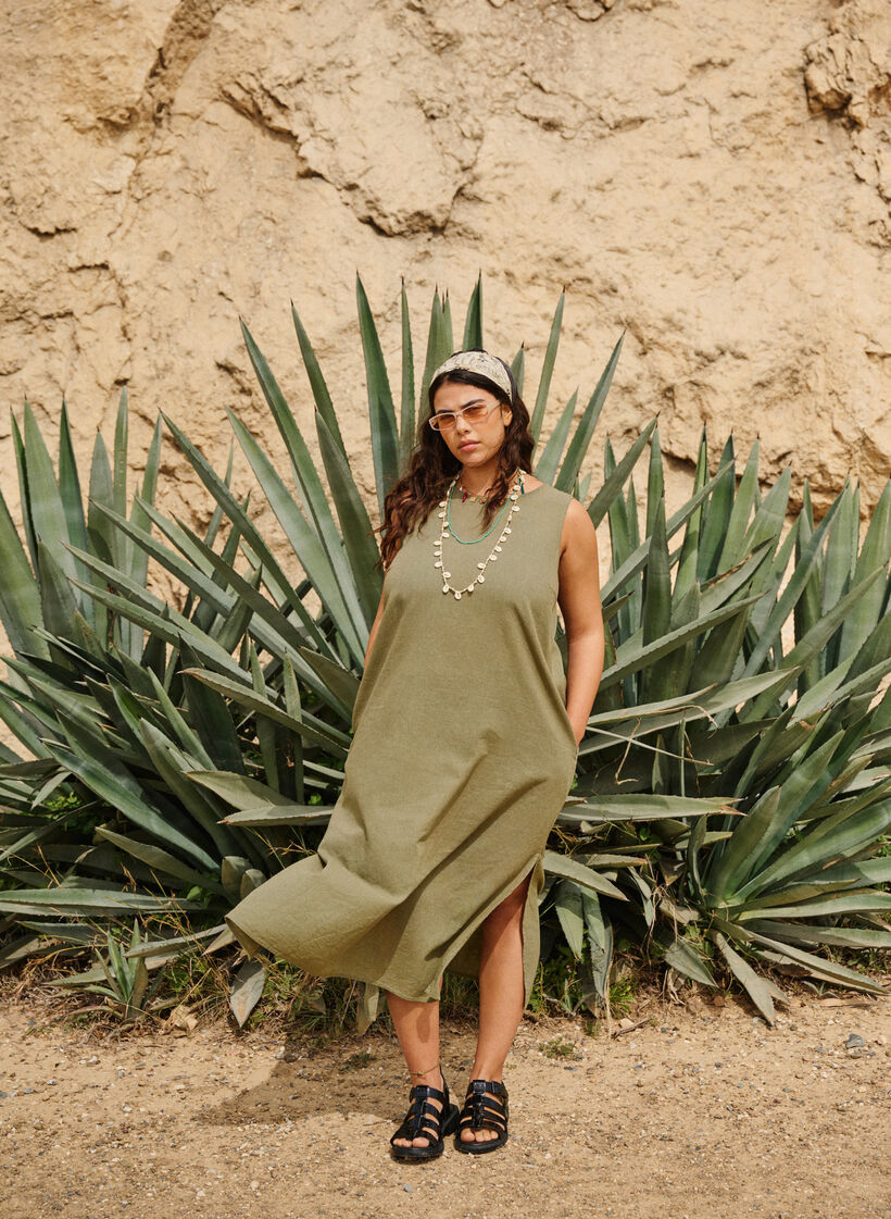 Hihaton mekko puuvillan ja pellavan sekoitteesta, Deep Lichen Green, Image image number 0