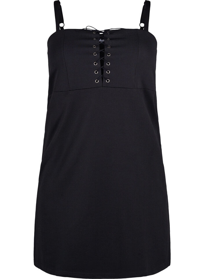 Vartaloamyötäilevä mekko kiristysnauhalla, Black, Packshot image number 0
