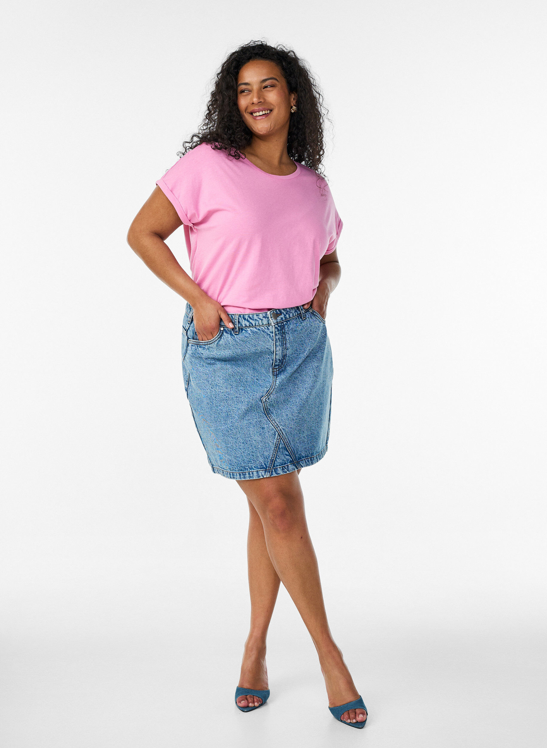 ZizziLyhythihainen t-paita puuvillasekoitteesta, Vaaleanpunainen, Model image number 1