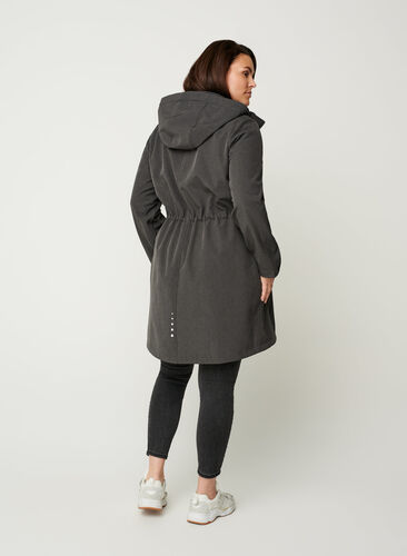 Pitkä hupullinen softshell-takki, Dark Grey Melange, Model image number 1