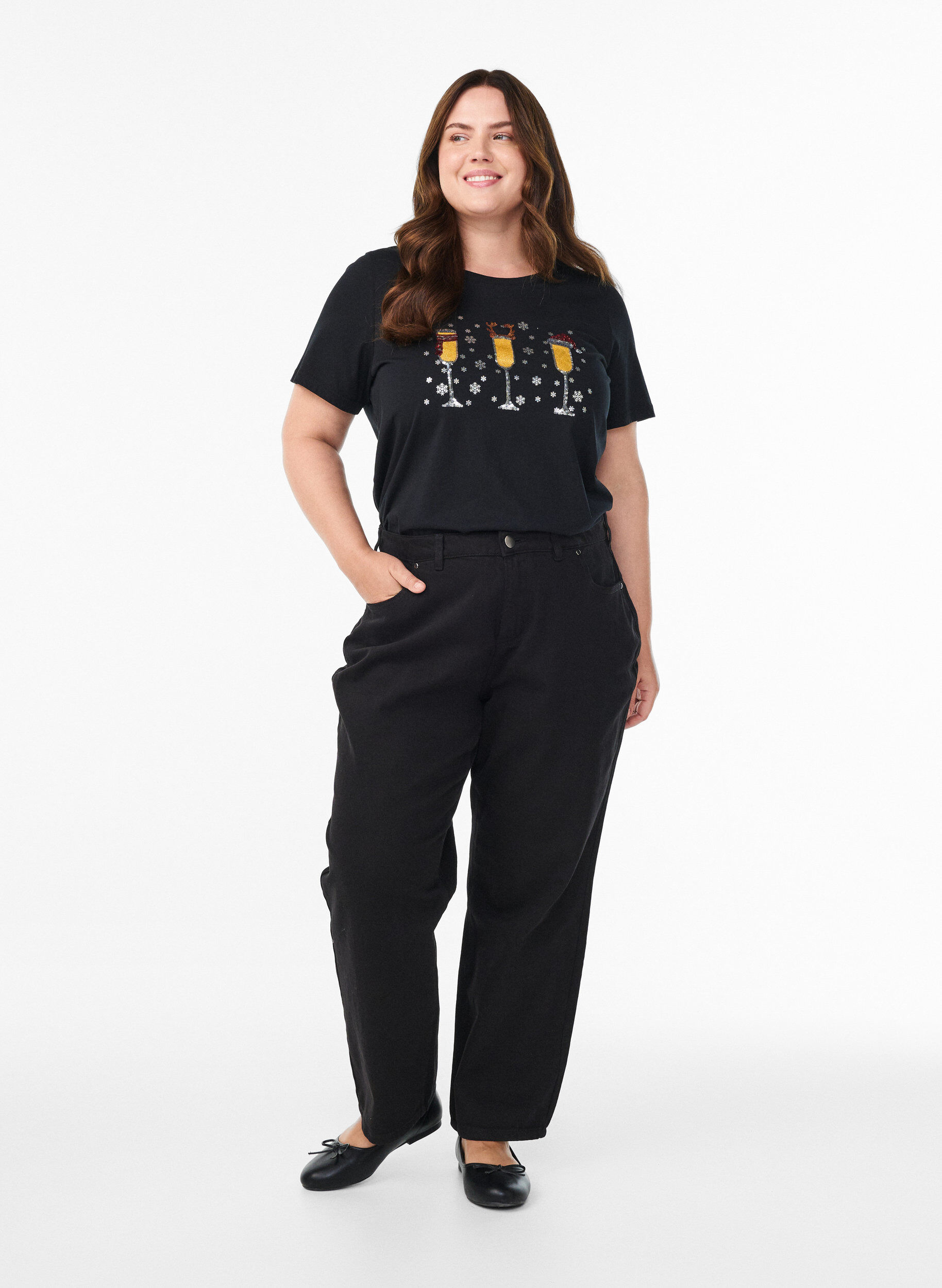 Zizzi Joulupaita luomupuuvillasta, Musta, Model image number 1