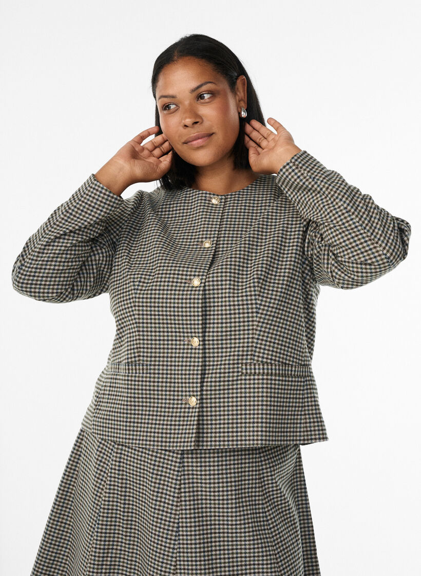 Lyhyt takki kultaisilla napeilla, Ruskea, Model image number 0