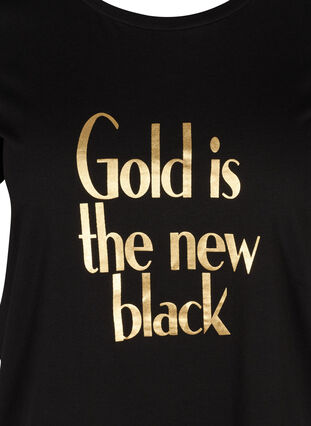 Puuvillainen t-paita painatuksella rinnassa, Black GOLD IS THE, Packshot image number 2