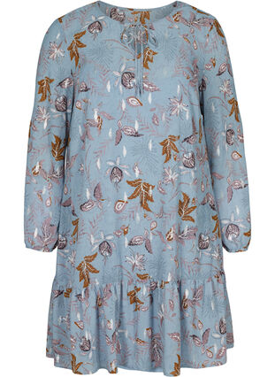 Pitkähihainen mekko kukkakuosilla, Light Blue AOP, Packshot image number 0