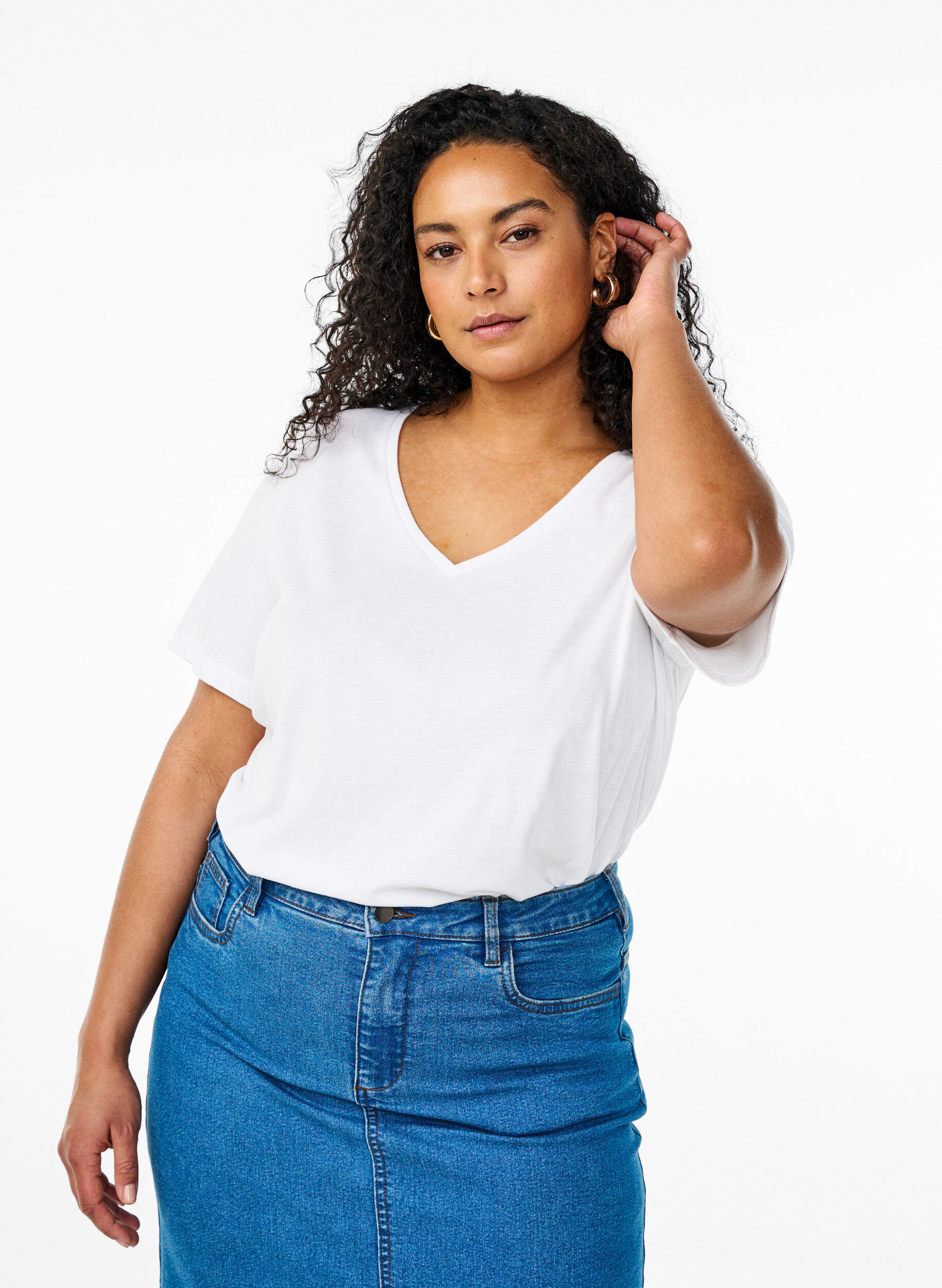 Zizzi 2-pack v-kaula-aukkoisia t-paitoja, Musta, Model image number 0