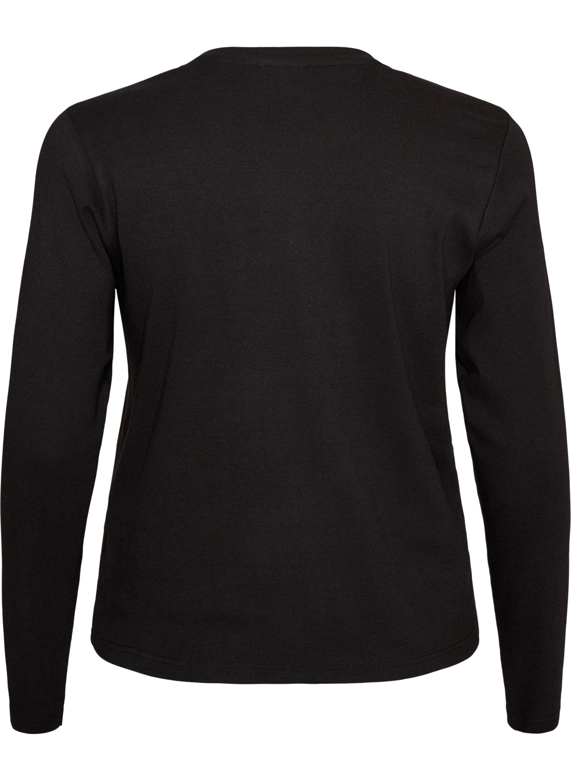 ZizziPitk&auml;hihainen basic-T-paita py&ouml;re&auml;ll&auml; p&auml;&auml;ntiell&auml;, Musta, Packshot image number 1