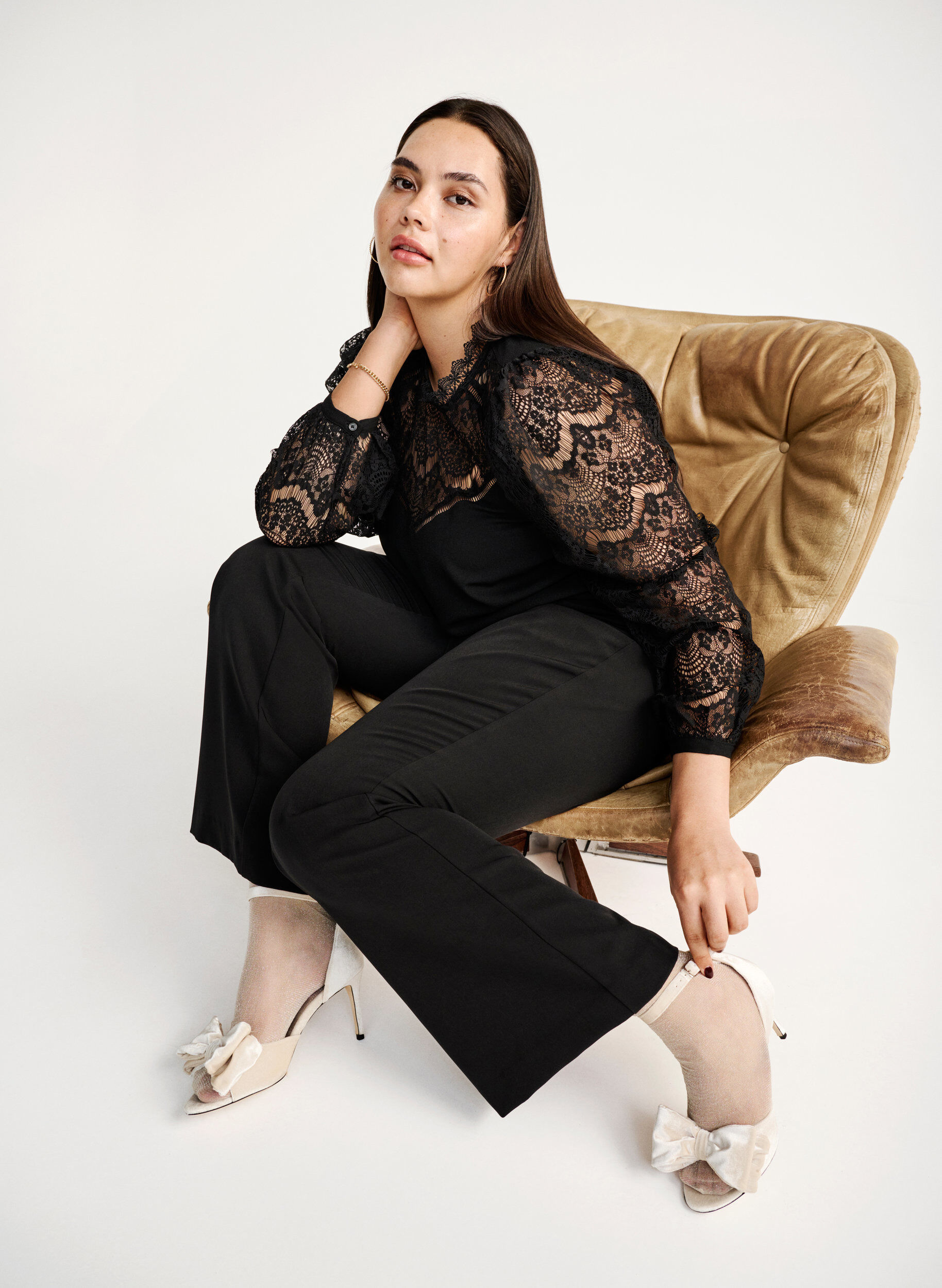 Zizzi Pitk&auml;hihainen pitsimekko, Black, Image image number 0