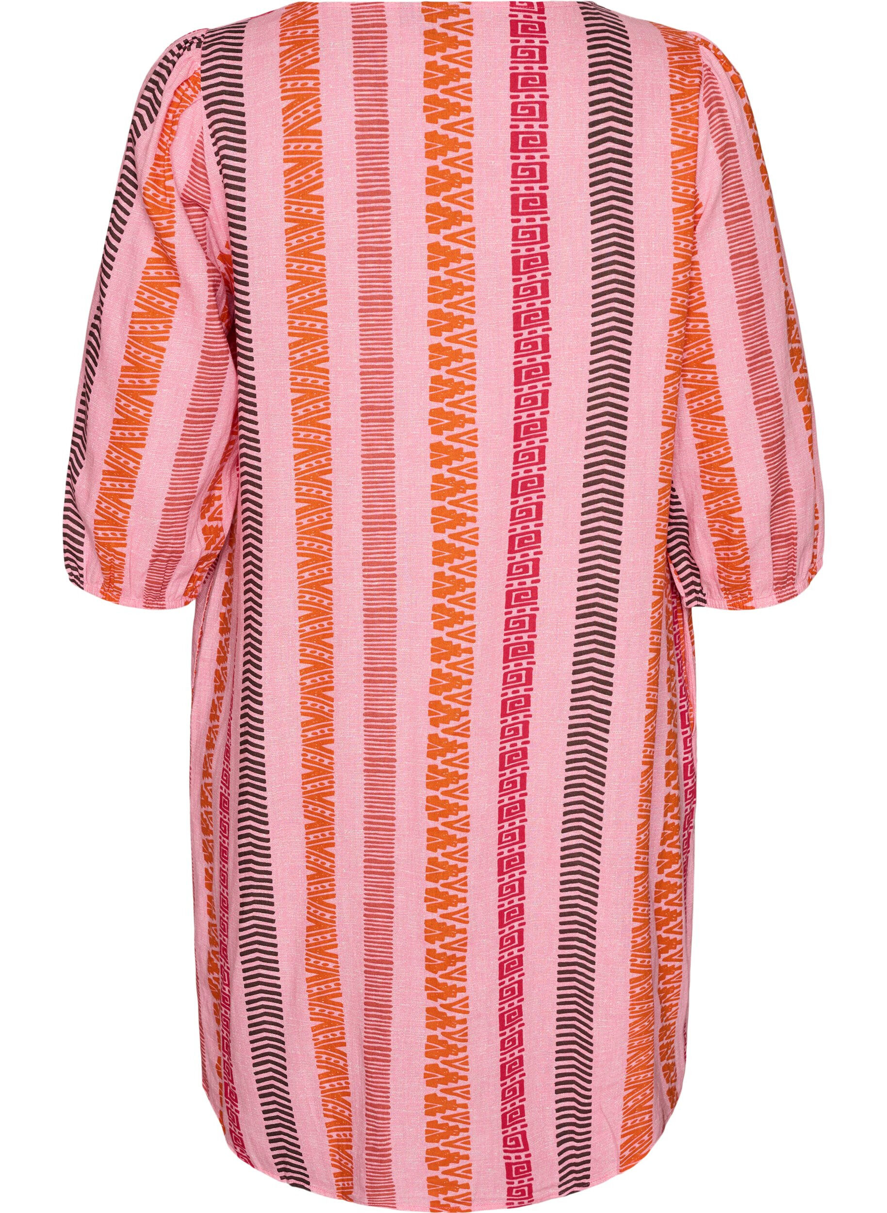 ZizziLyhyt mekko pellavasta ja viskoosista, 3/4-hihoilla, Vaaleanpunainen, Packshot image number 1