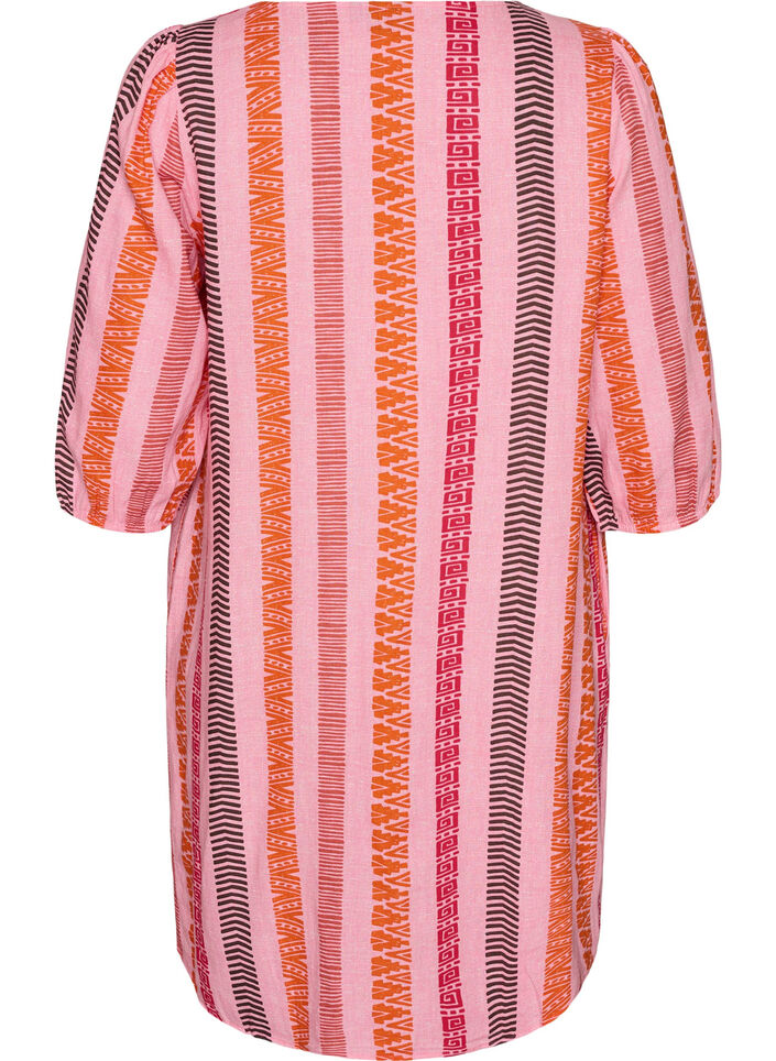 Lyhyt mekko pellavasta ja viskoosista, 3/4-hihoilla, Vaaleanpunainen, Packshot image number 1