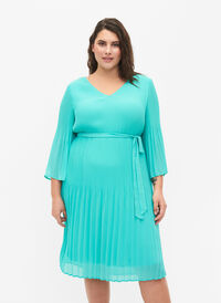 Pliseerattu mekko 3/4-hihoilla, Turquoise, Model