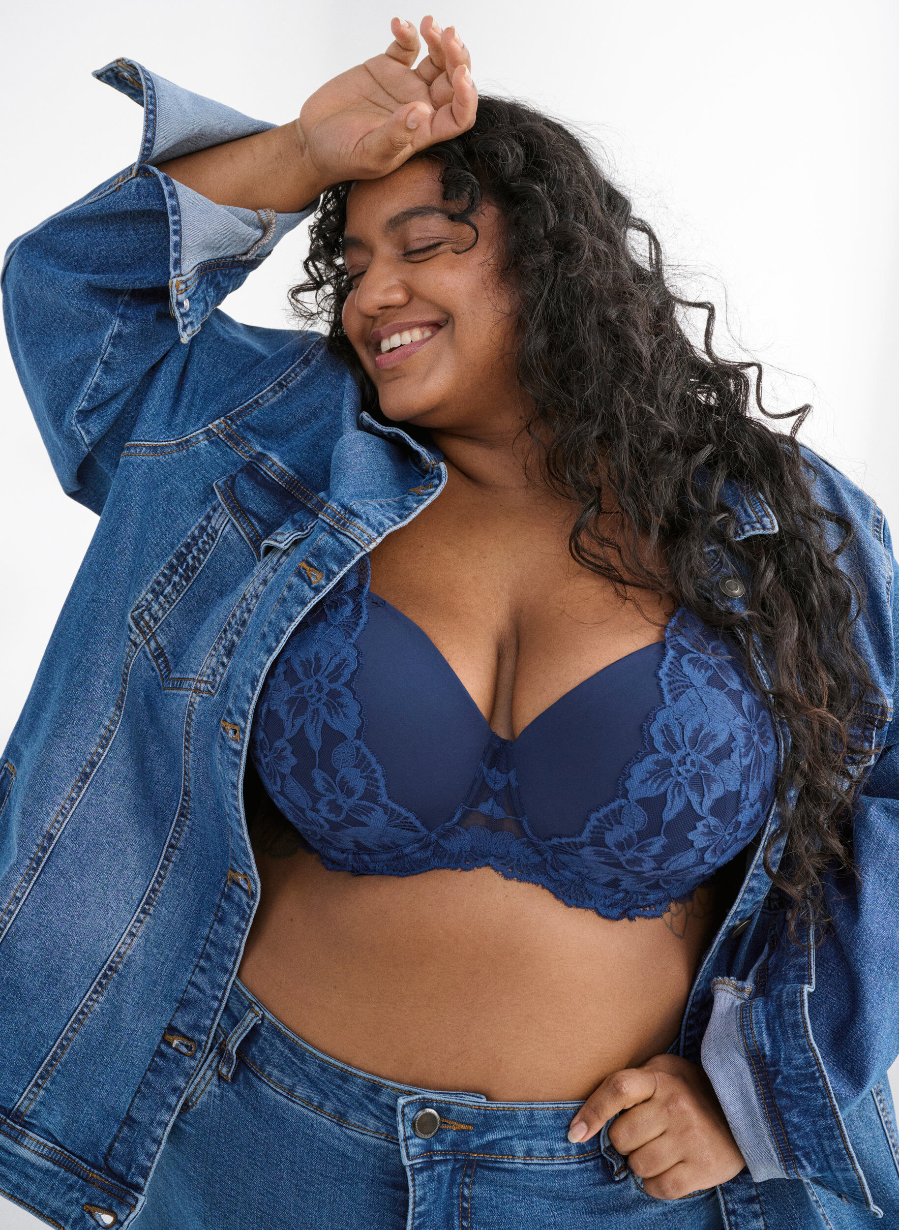 Zizzi Muotoillut pitsirintaliivit, Sininen, Image image number 0