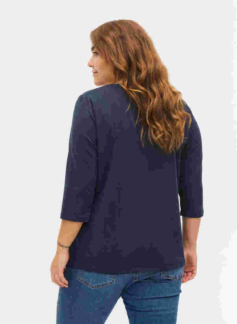 Puuvillainen perus t-paita 3/4-hihoilla, Navy Blazer, Model image number 1