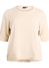 Hienoneulepusero lyhyill&auml; hihoilla, Beige