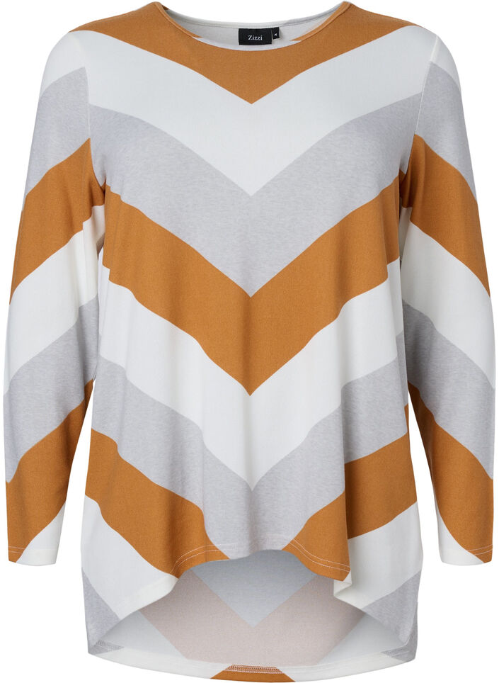 Pitkähihainen kuvioitu pusero, Beige Zig Zag, Packshot image number 0
