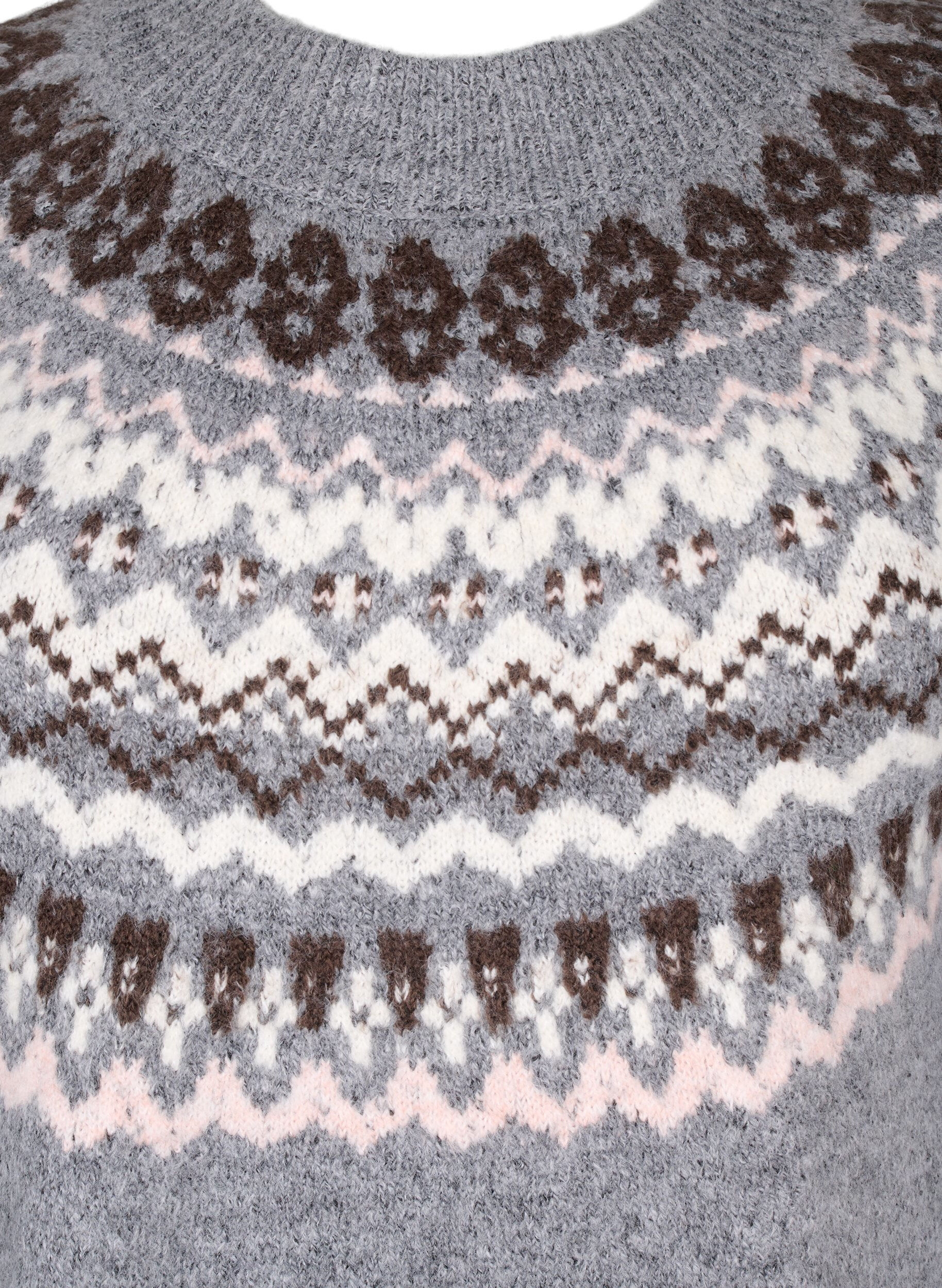 Zizzi Neulemekko jacquard-kuviolla ja pitkilla hihoilla, Medium Grey Comb, Packshot image number 2