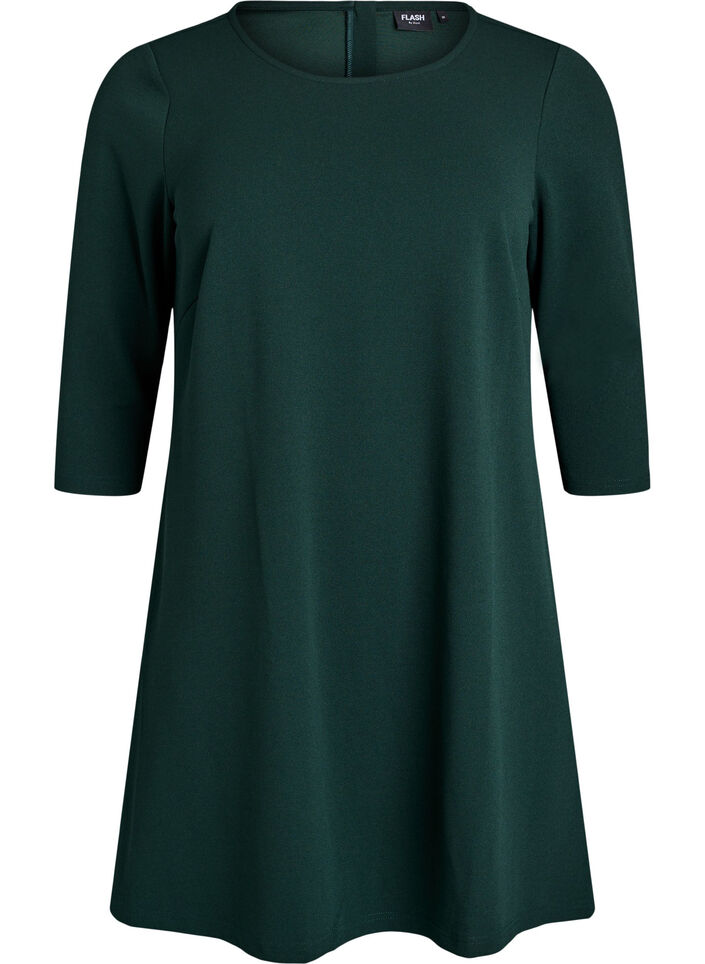 Lyhyt A-linjainen mekko 3/4-hihoilla, Vihre&auml;, Packshot image number 0