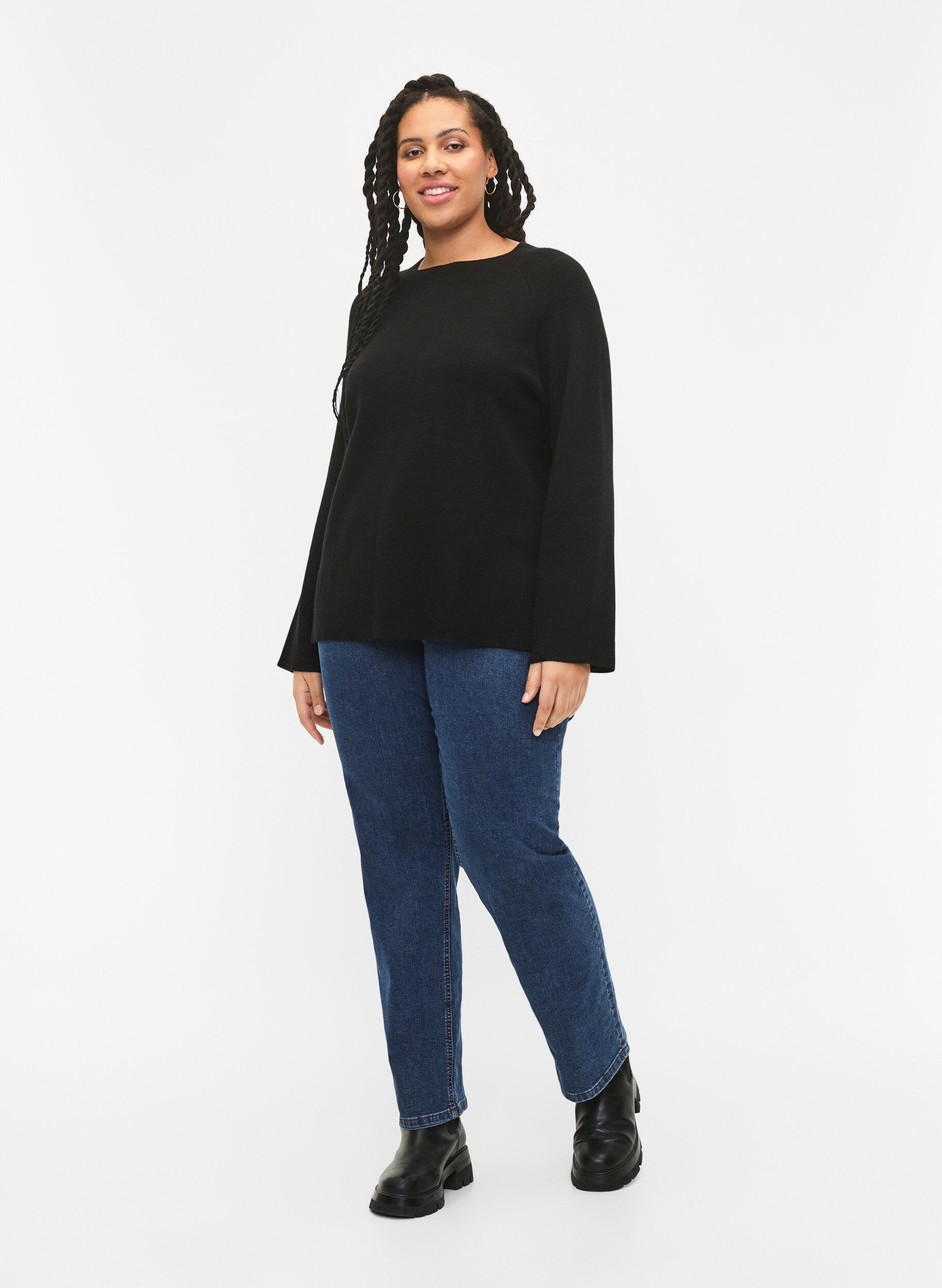 ZizziNeule viskoosisekoitteesta sivuhalkiolla	, Black, Model image number 2