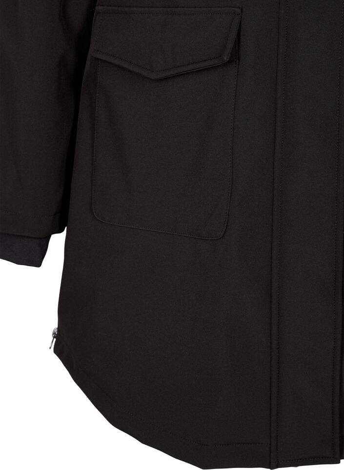 Vett&auml; hylkiv&auml; softshell-takki, jossa on tikattu vuori, Musta, Packshot image number 3
