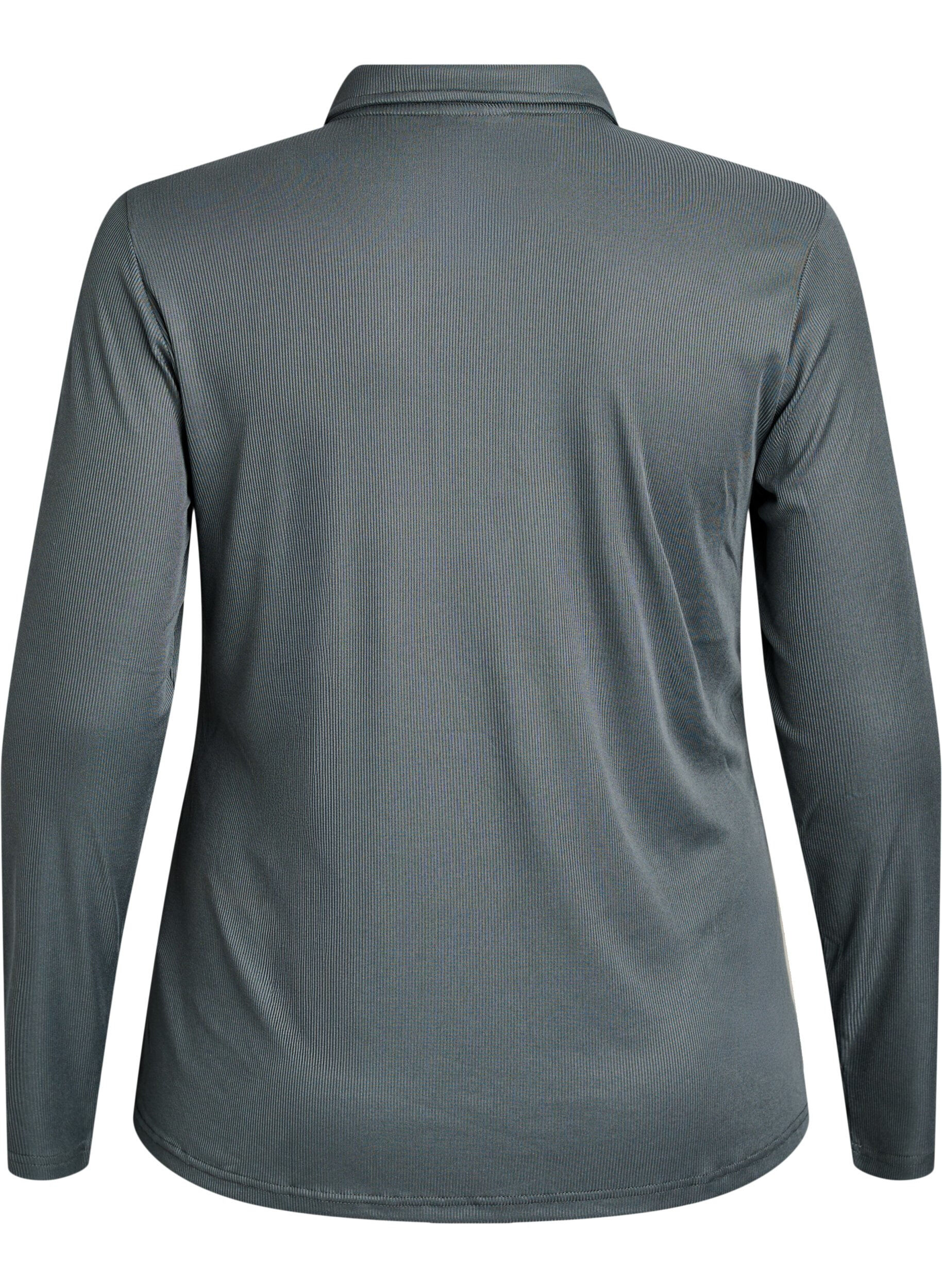 Zizzi Pikeepaita pehme&auml;&auml; ribattua materiaalia, pitk&auml;t hihat, Vihre&auml;, Packshot image number 1