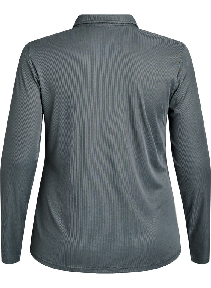 Pikeepaita pehmeää ribattua materiaalia, pitkät hihat, Vihreä, Packshot image number 1