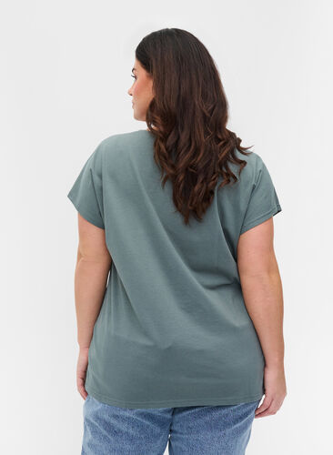 Puuvillainen t-paita lyhyillä hihoilla, Balsam Green Solid, Model image number 1