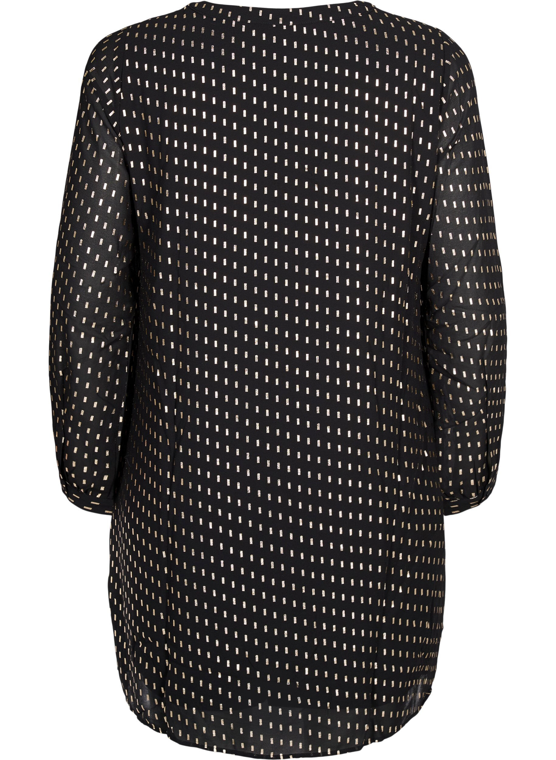 Zizzi Pitk&auml;hihainen mekko, jossa on printtikuvio, Black w. Gold, Packshot image number 1