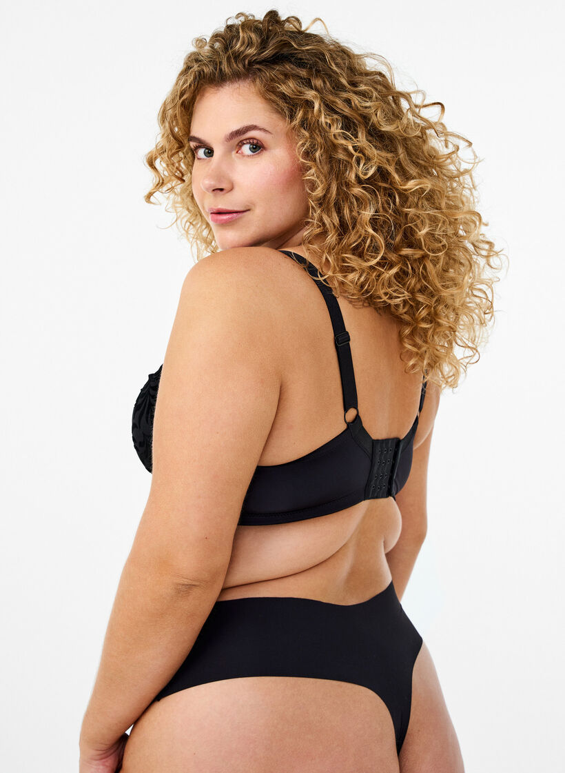 Muotoiltu rintaliivit samettikuviolla, Musta, Model image number 2