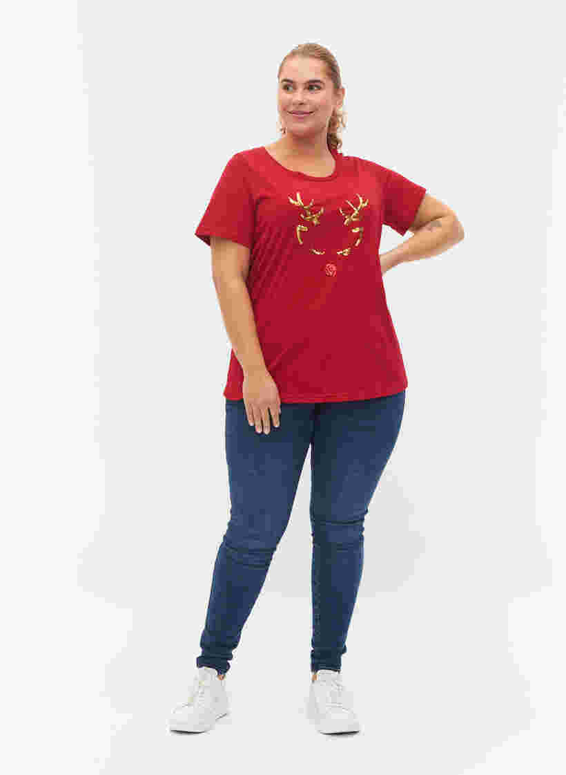 Jouluinen t-paita puuvillasta, Tango Red Reindeer, Model image number 2