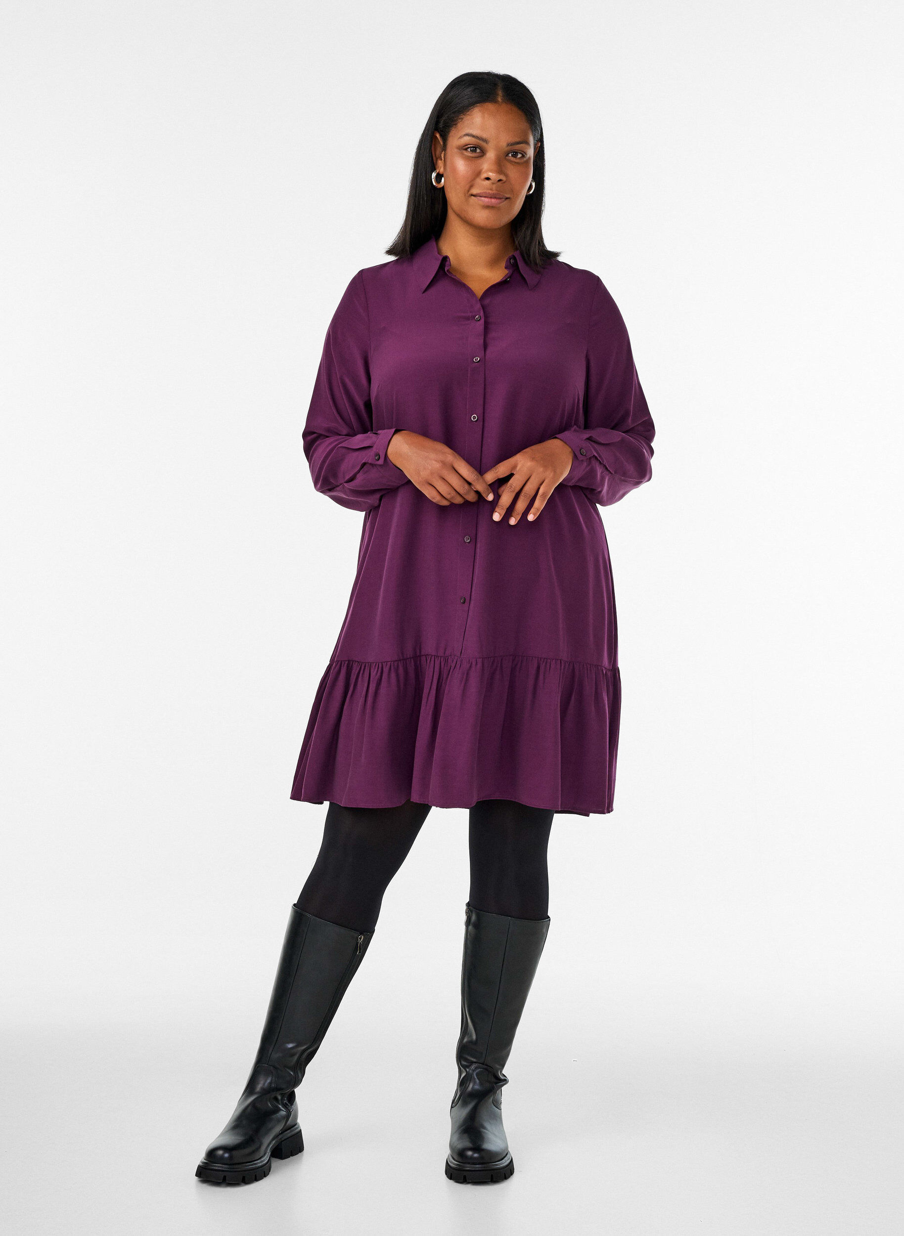 ZizziLyhyt paitamekko r&ouml;yhel&ouml;kerroksella, Violetti, Model image number 1